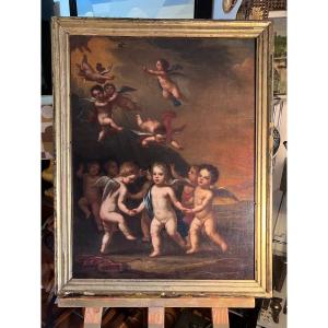 "putti Dance" Italian School Painting From The 18th Century