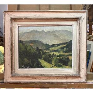 Painting Of A Landscape Of Haute Savoie, Oil On Panel, Monogrammed Hc For Collignon, Dated 1952