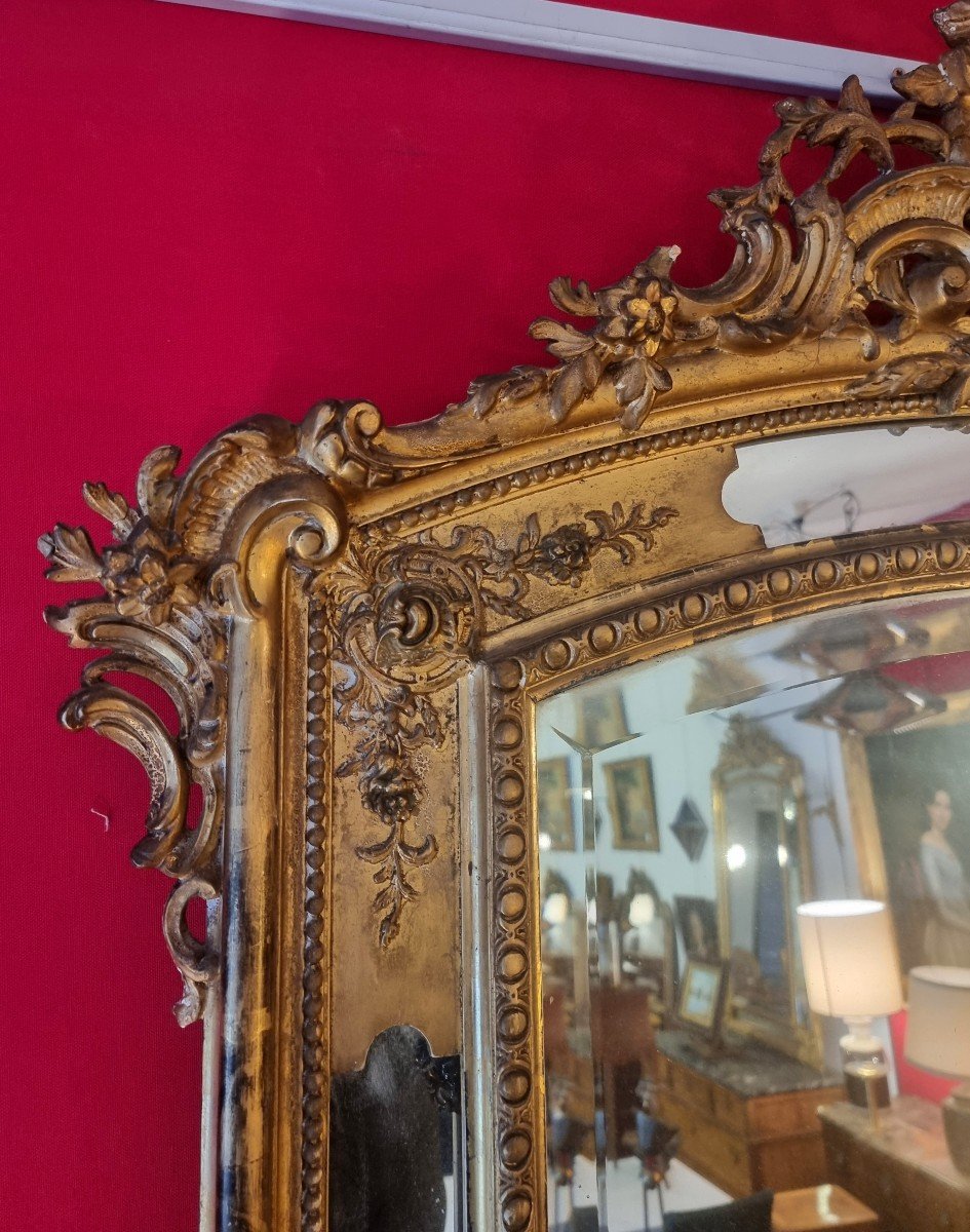 Grand Miroir De Style Louis XVI époque Napoléon III - Bois Doré - 19ème-photo-2