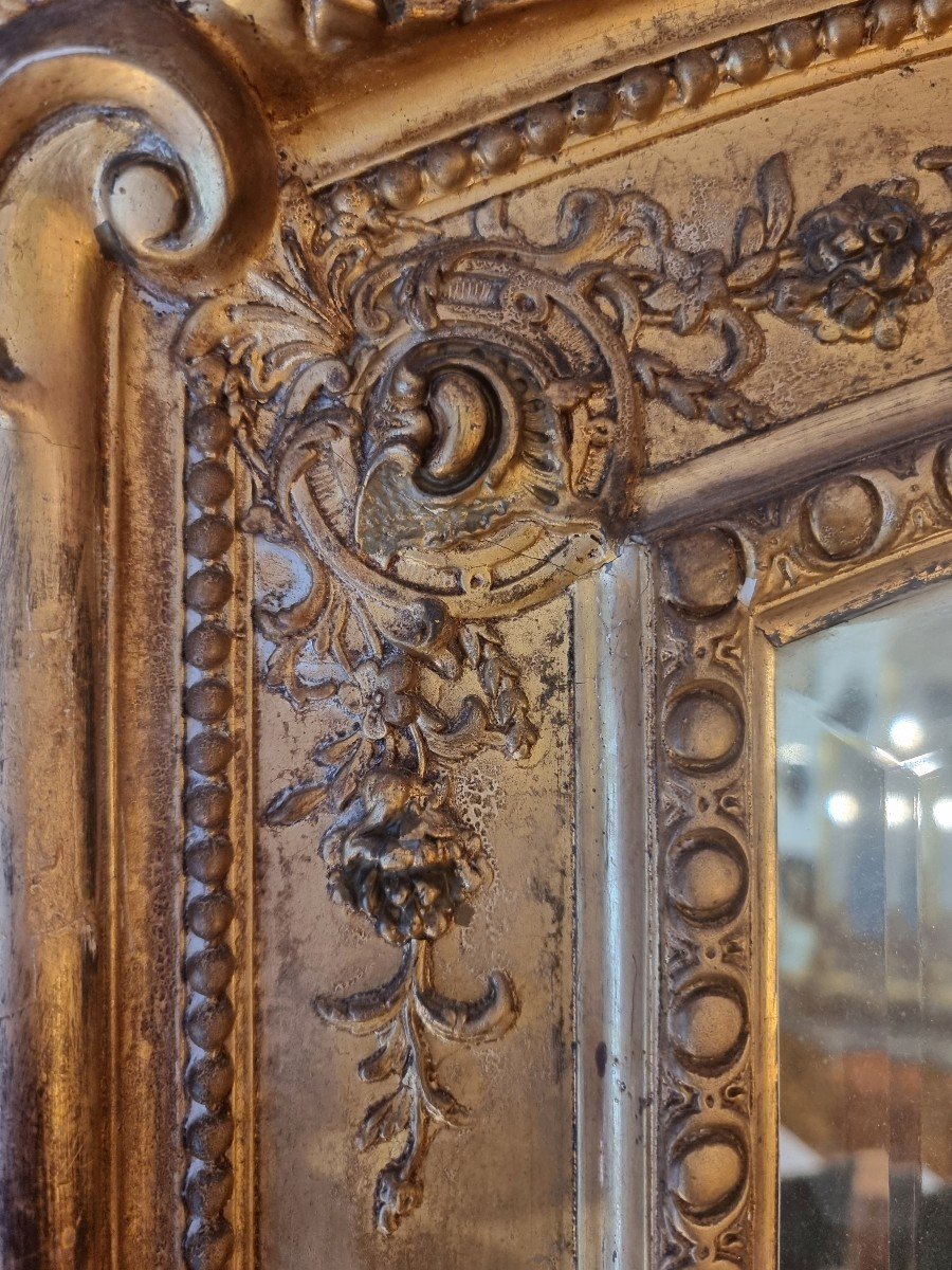 Large Louis XVI Style Mirror Napoleon III Period - Golden Wood - 19th-photo-3