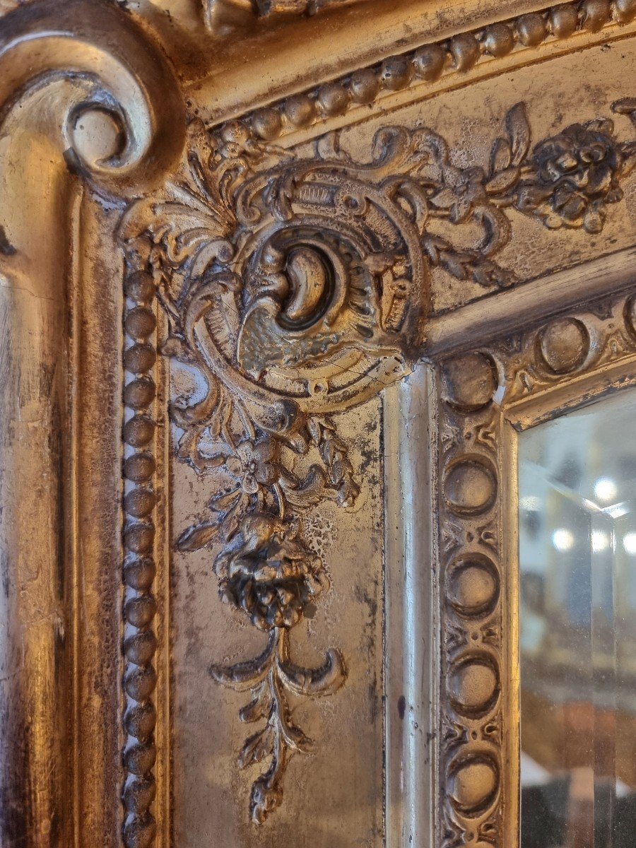 Grand Miroir De Style Louis XVI époque Napoléon III - Bois Doré - 19ème-photo-3