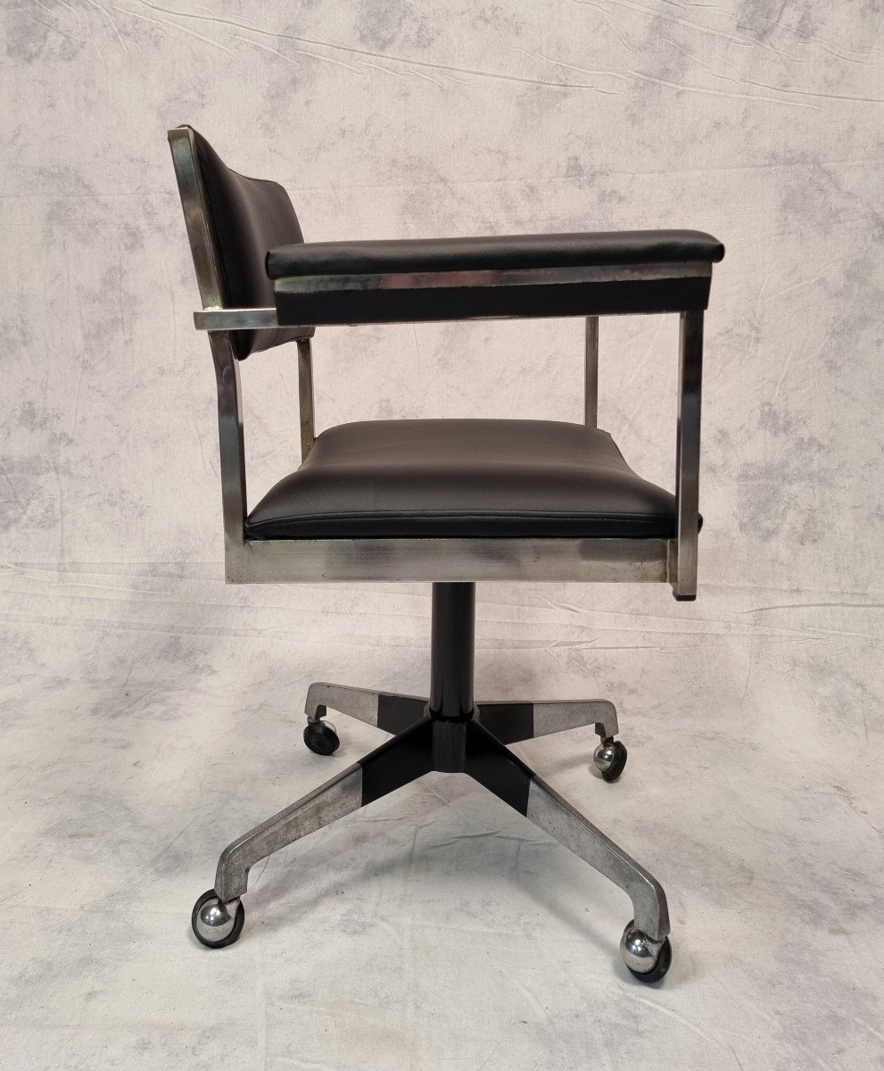 Vintage Modernist Office Armchair - Germany - Chromed Metal - Ca 1960-photo-3