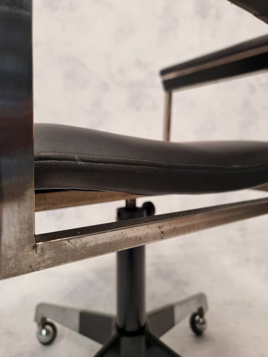 Vintage Modernist Office Armchair - Germany - Chromed Metal - Ca 1960-photo-5