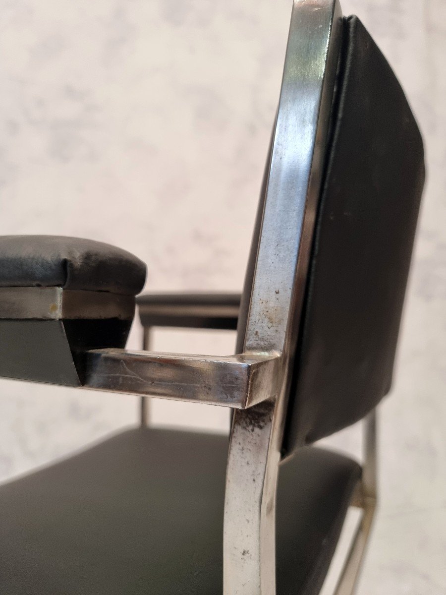 Vintage Modernist Office Armchair - Germany - Chromed Metal - Ca 1960-photo-6