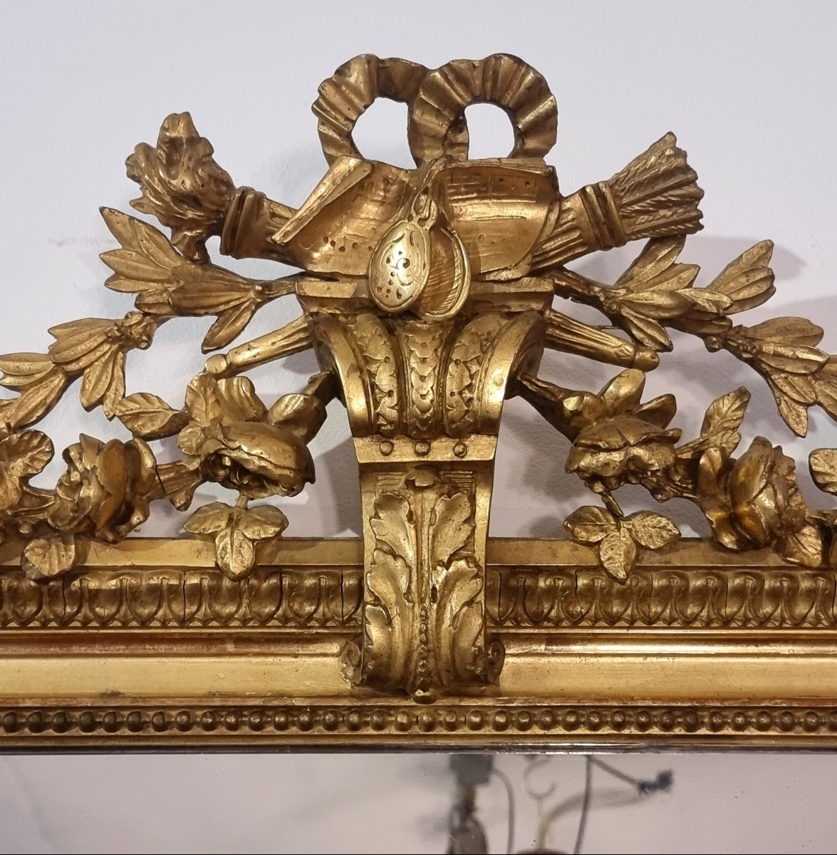 Grand Miroir d'époque Louis XVI - Bois Doré - Fin 18ème-photo-3