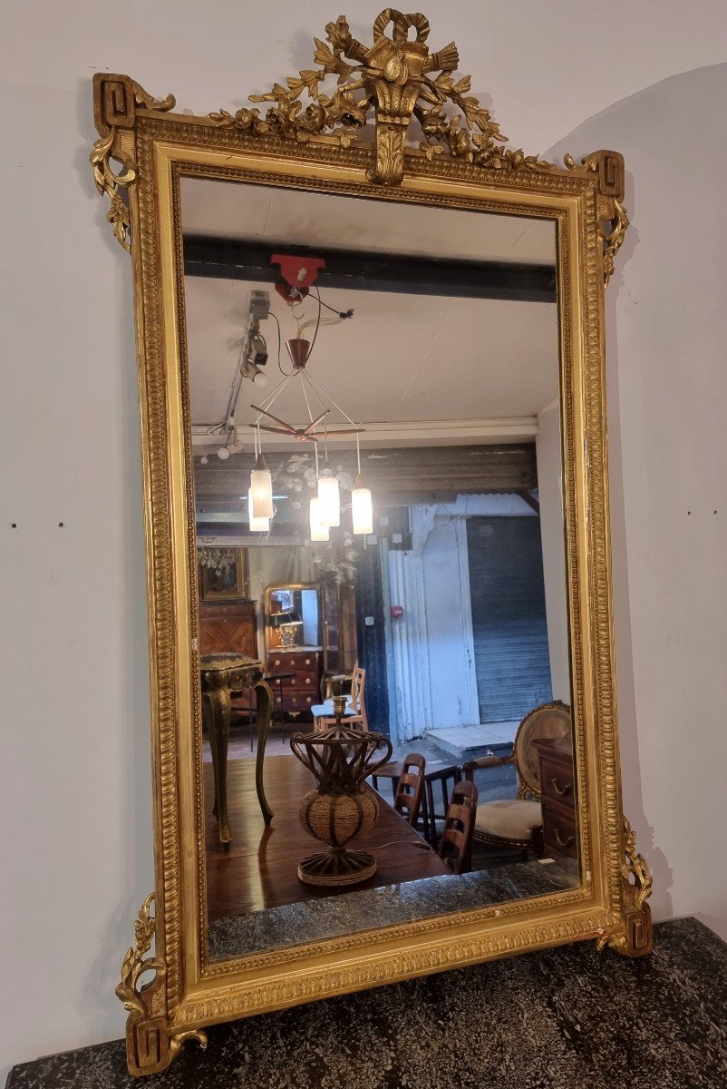 Grand Miroir d'époque Louis XVI - Bois Doré - Fin 18ème