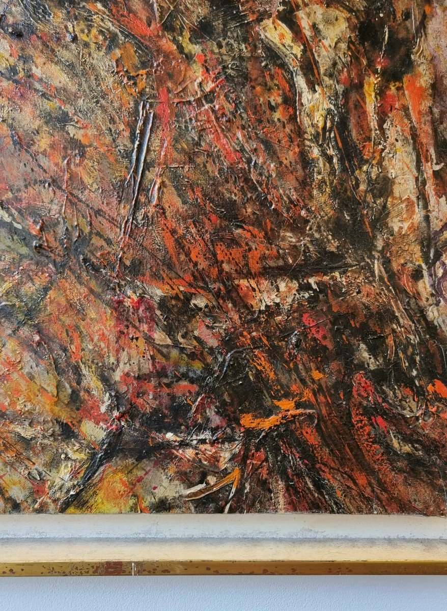 Abstract Painting - "tree Of Fire" By Robert Wogensky - Oil On Canvas - Ca 1960-photo-3