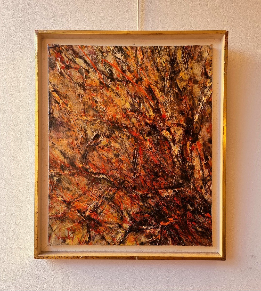 Abstract Painting - "tree Of Fire" By Robert Wogensky - Oil On Canvas - Ca 1960