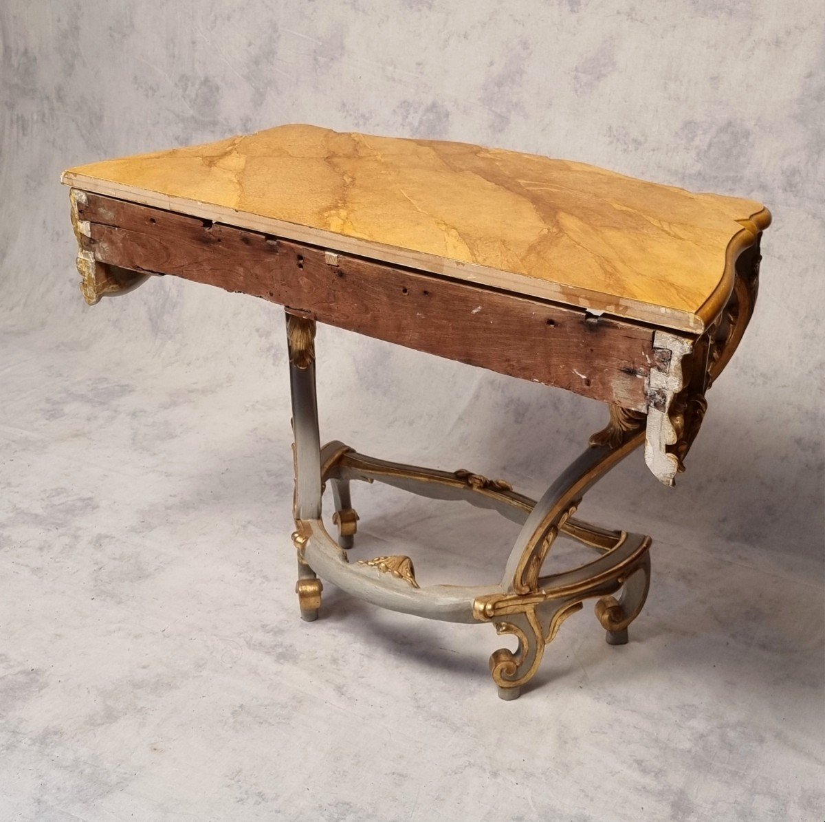 Louis XV Style Console On Four Legs - Lacquered Wood - 19th C.-photo-4