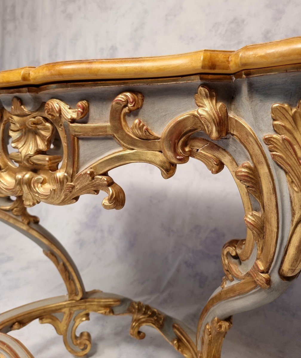 Louis XV Style Console On Four Legs - Lacquered Wood - 19th C.-photo-3