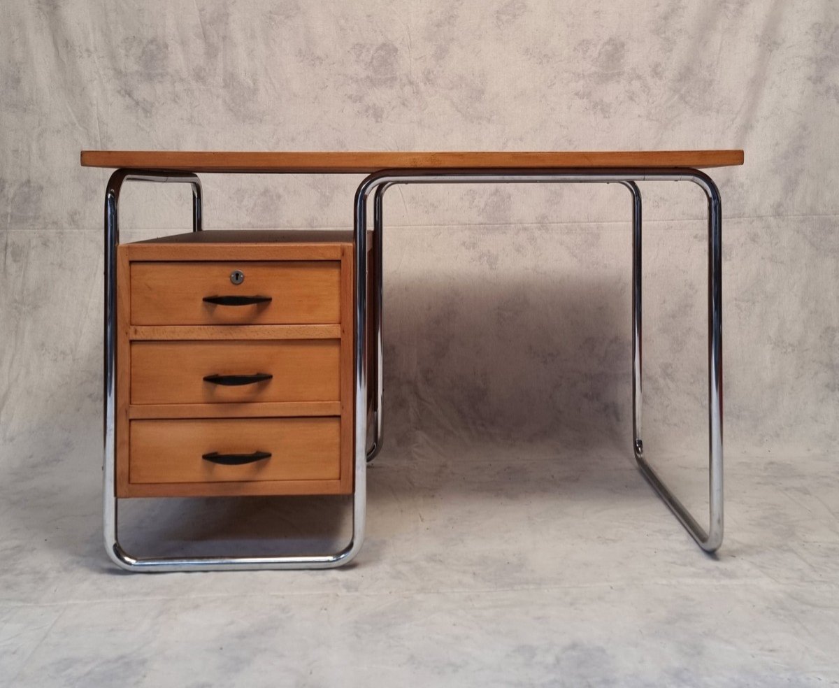 Bauhaus Desk By Rudolf Vichr - Oak - Ca 1930-photo-2