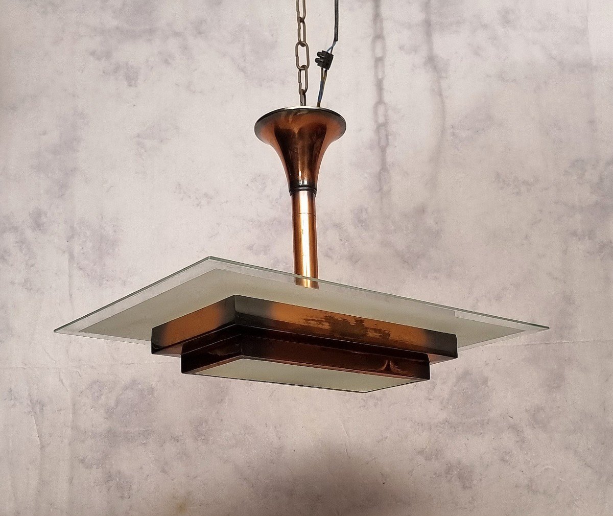Plafonnier Art Déco d'Henri Petitot - Laiton Patiné - Ca 1930-photo-2
