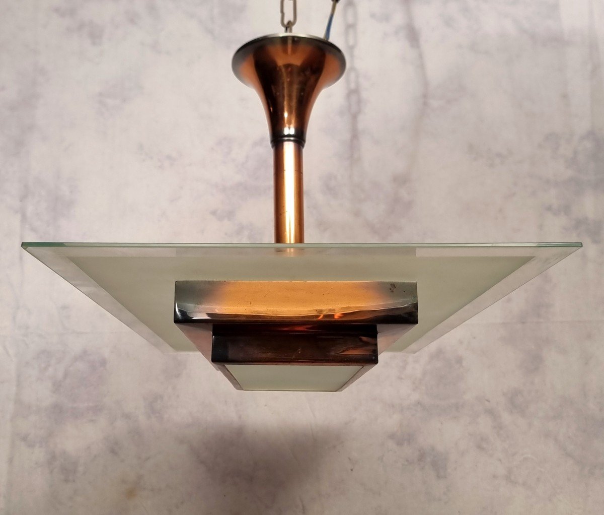 Plafonnier Art Déco d'Henri Petitot - Laiton Patiné - Ca 1930-photo-2