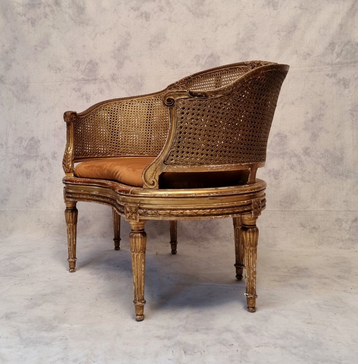 Small Louis XVI Style Sofa - Caning & Golden Wood - 19th-photo-4