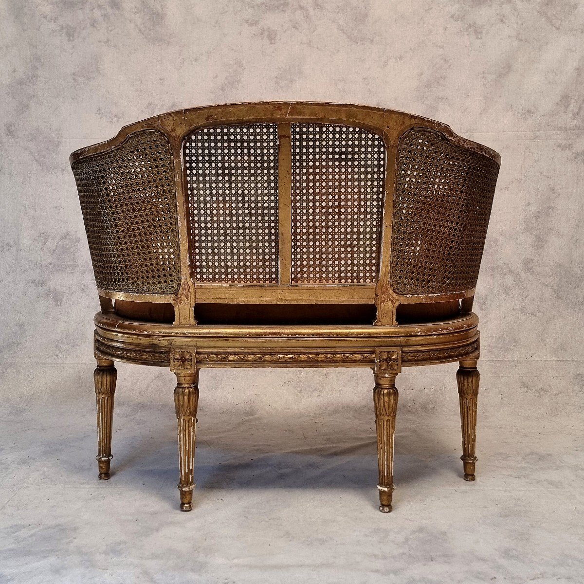 Small Louis XVI Style Sofa - Caning & Golden Wood - 19th-photo-1
