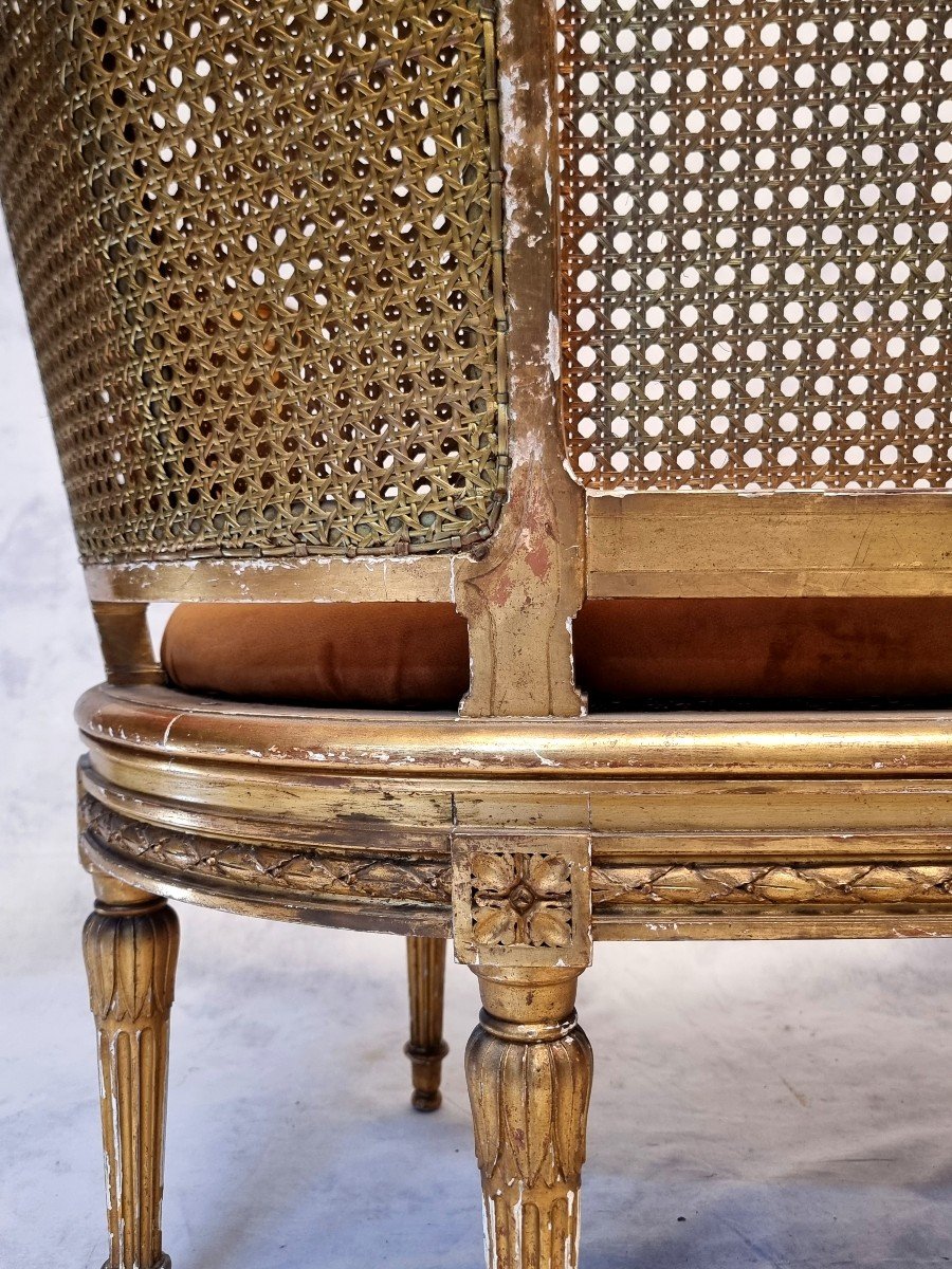Small Louis XVI Style Sofa - Caning & Golden Wood - 19th-photo-6