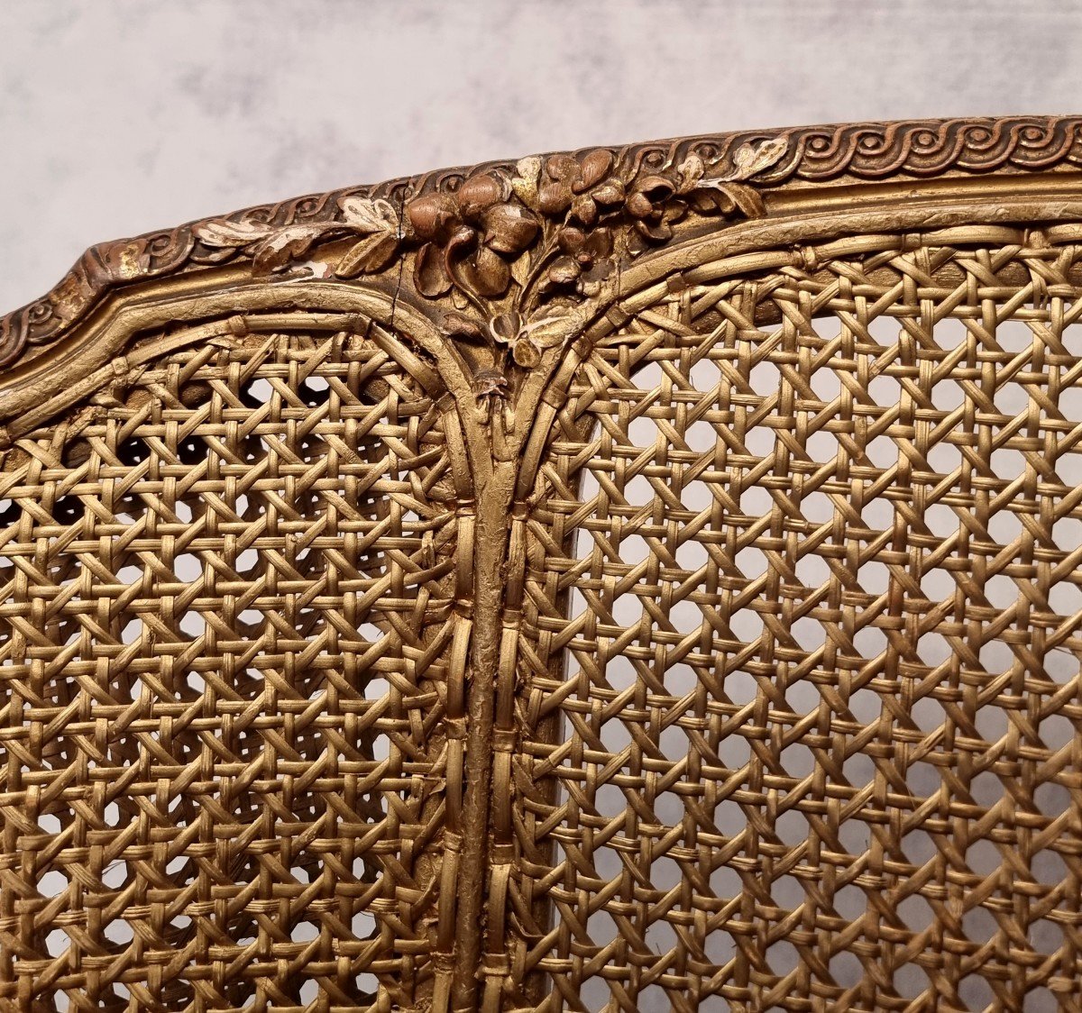 Small Louis XVI Style Sofa - Caning & Golden Wood - 19th-photo-7