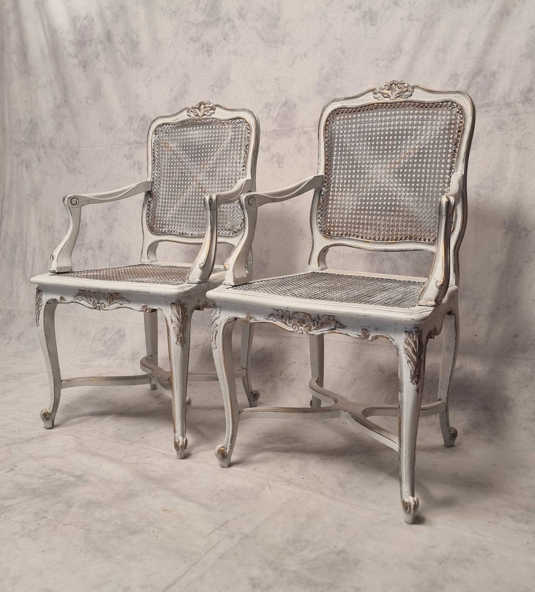 Paire De Fauteuils Cannés De Style Régence - Bois Peint - 19ème-photo-2