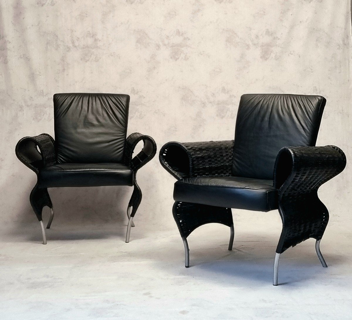Pair Of Armchairs By Borek Sipek - Neo Baroque - Leather - Ca 1980