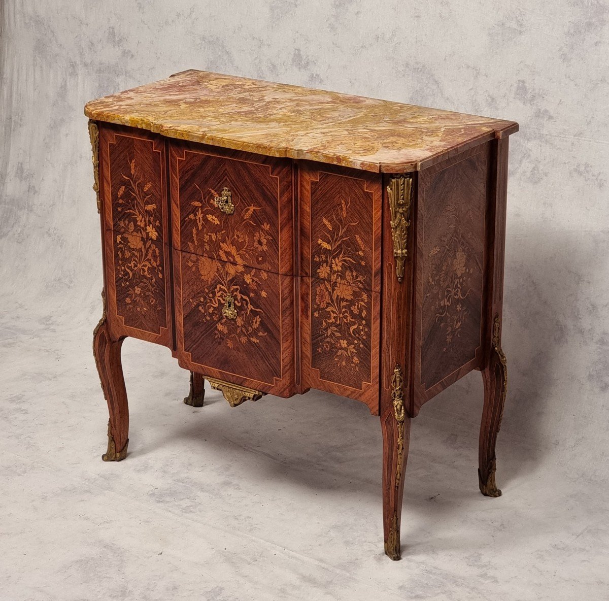 Transition Style Commode Napoleon III Period - Floral Marquetry - Rosewood - 19th-photo-2