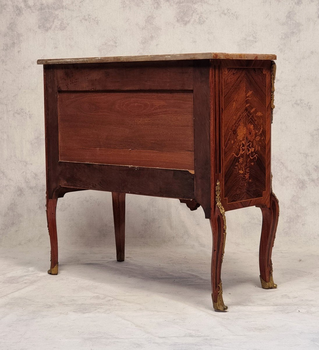 Transition Style Commode Napoleon III Period - Floral Marquetry - Rosewood - 19th-photo-4