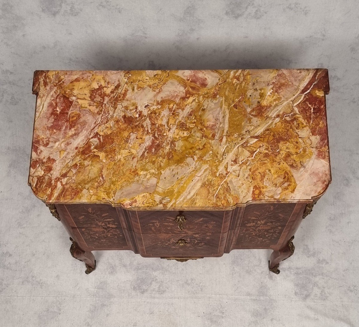 Transition Style Commode Napoleon III Period - Floral Marquetry - Rosewood - 19th-photo-5