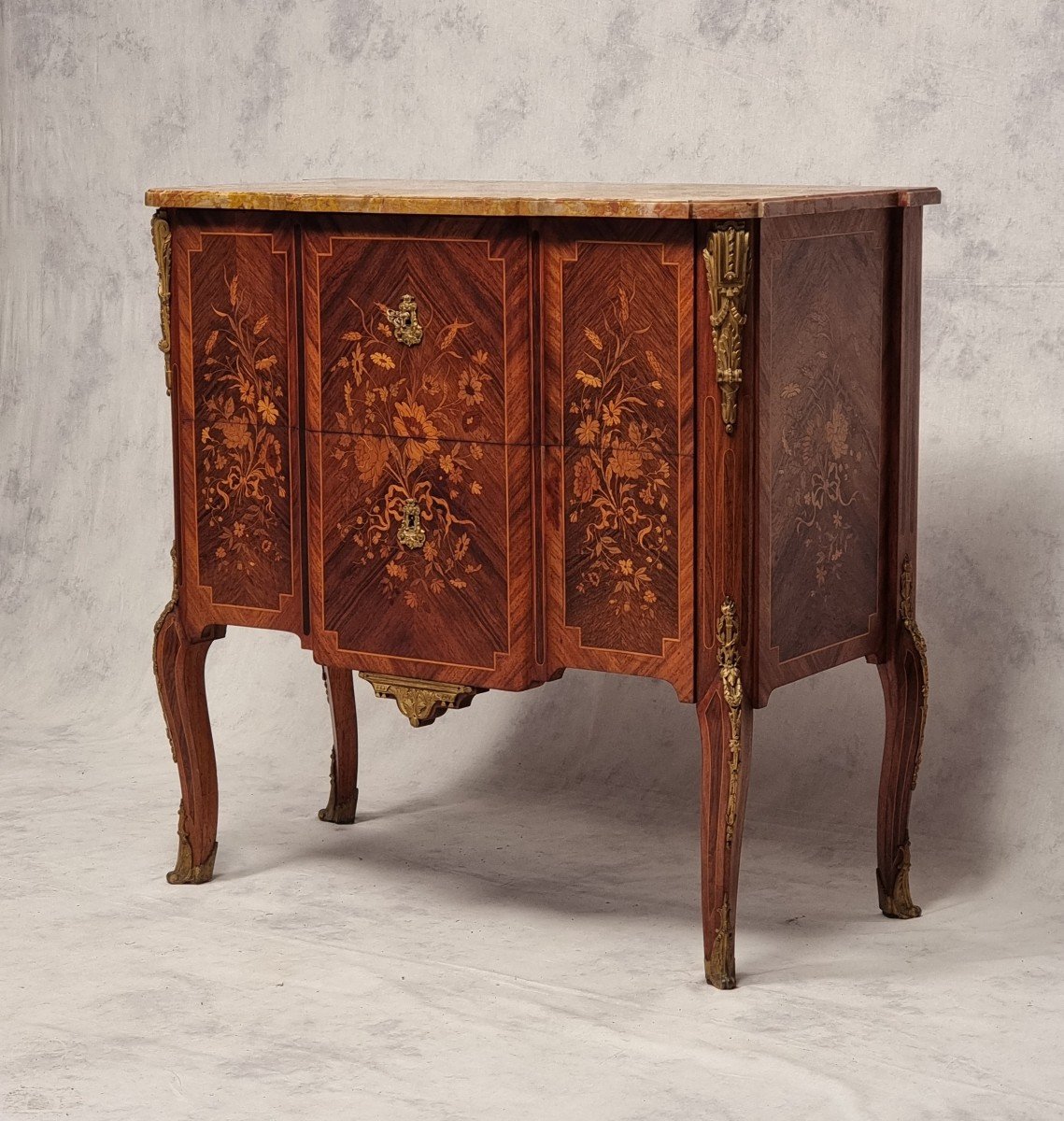 Transition Style Commode Napoleon III Period - Floral Marquetry - Rosewood - 19th-photo-8