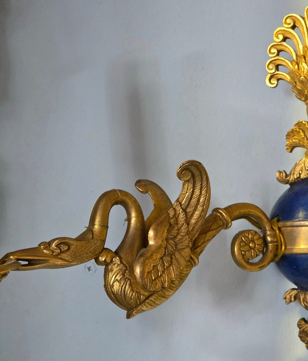 Pair Of Swan-neck Sconces, Bronze, Empire, 19th-photo-4
