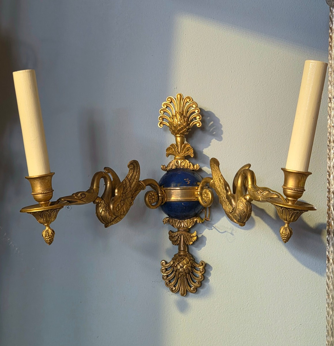Pair Of Swan-neck Sconces, Bronze, Empire, 19th