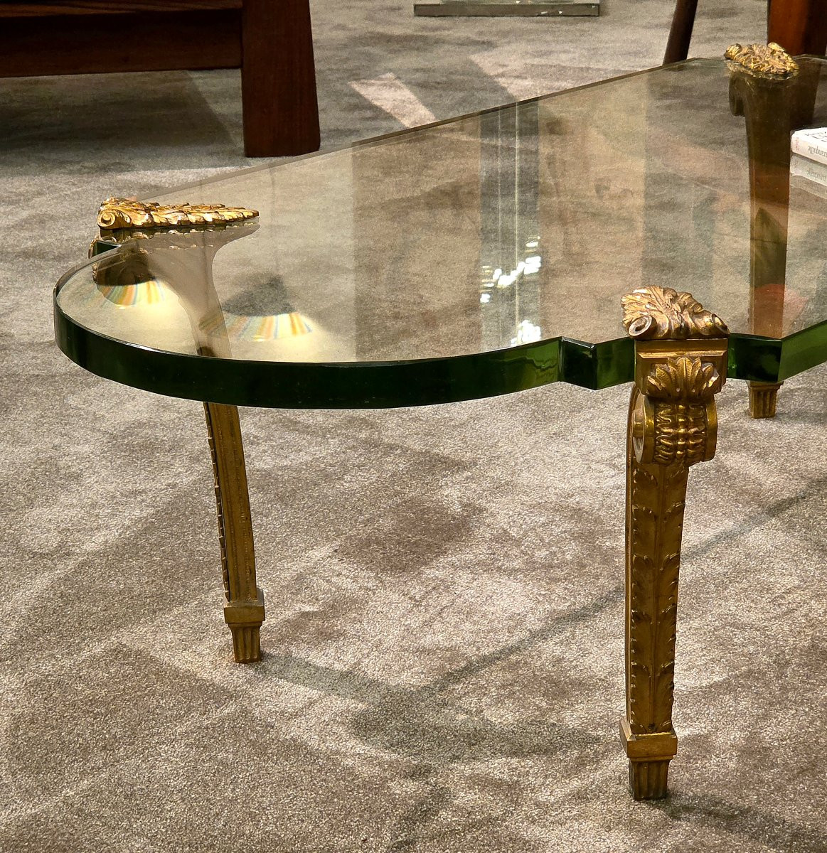 Very Rare Maison Jansen Coffee Table. Bronze And Saint Gobain Glass. 1960s.-photo-2