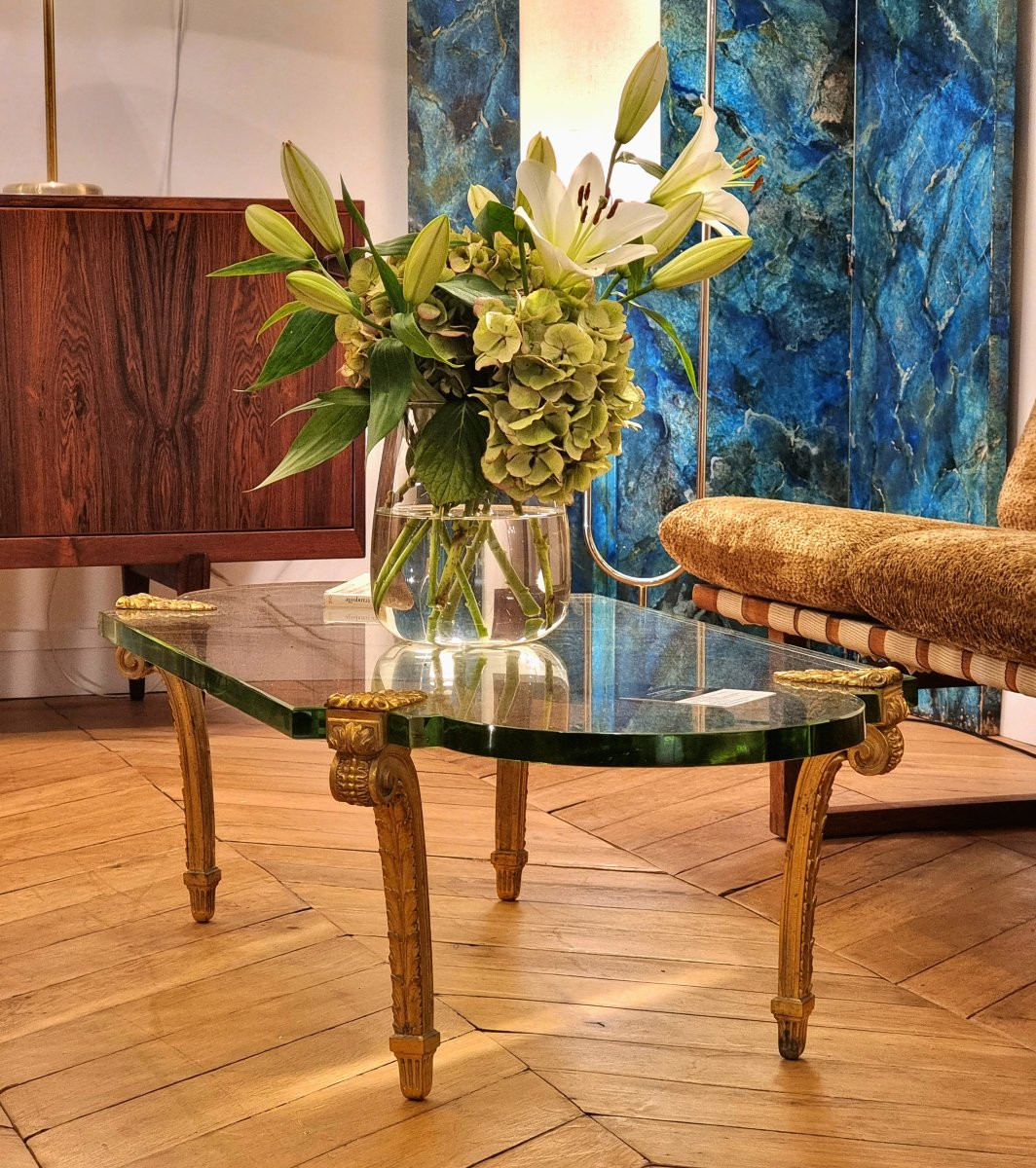 Very Rare Maison Jansen Coffee Table. Bronze And Saint Gobain Glass. 1960s.-photo-3