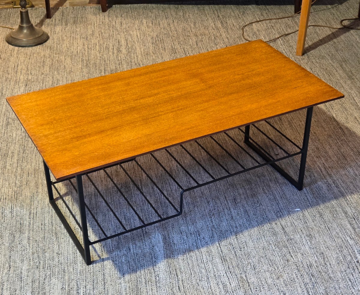 Vintage French Modernist Coffee Table Made Of Oak. -photo-4