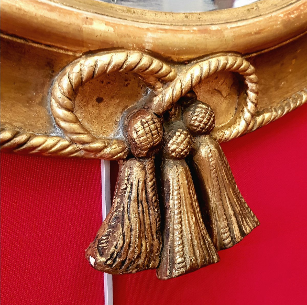 Miroir Italien Louis XVI - Décors De Passementerie - 19ème - Bois Stuc Doré-photo-2