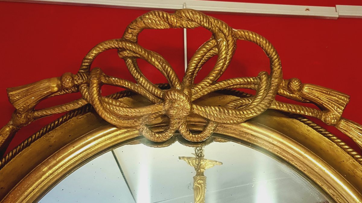 Miroir Italien Louis XVI - Décors De Passementerie - 19ème - Bois Stuc Doré-photo-4