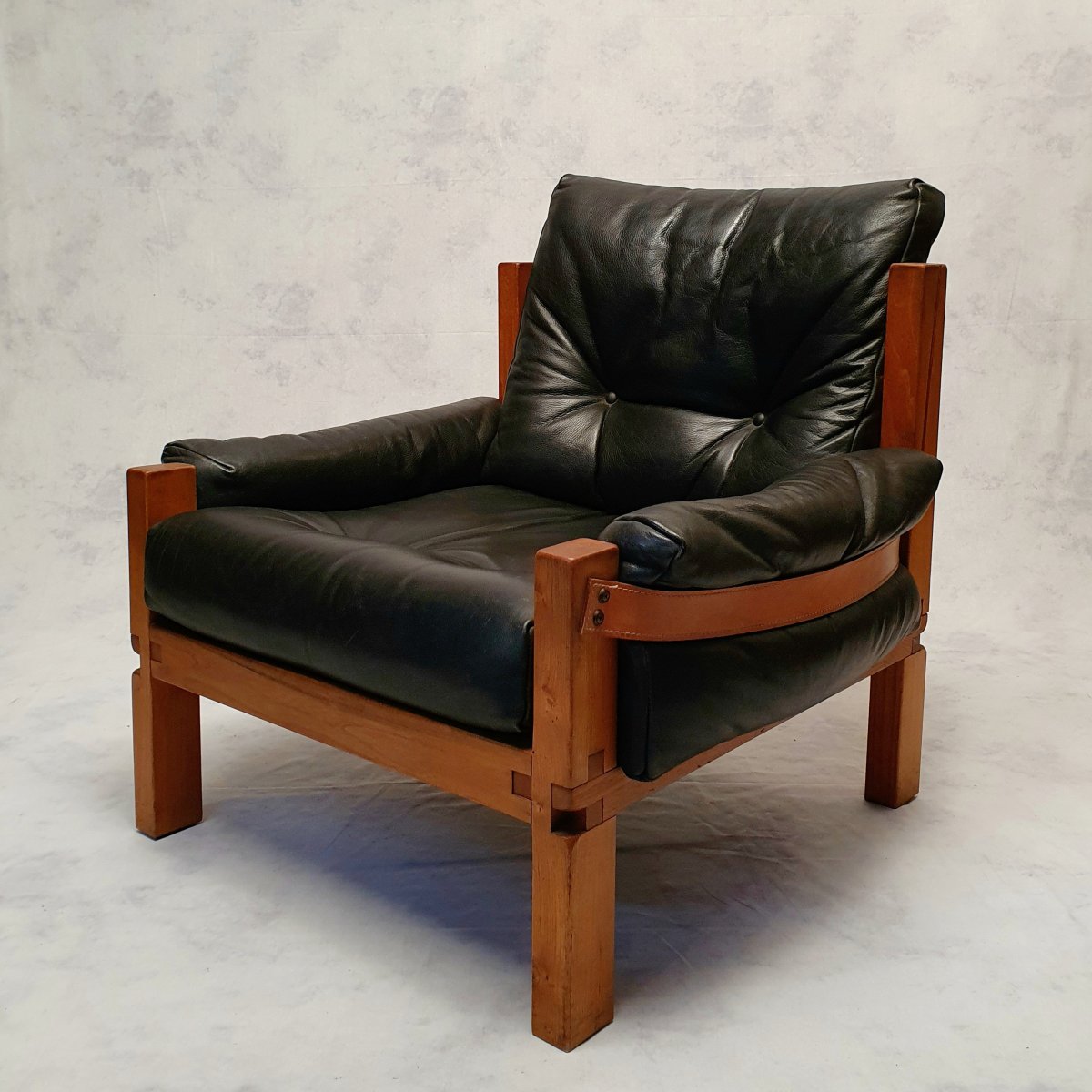 Paire De Fauteuils S15 De Pierre Chapo - Brutaliste - Orme & Cuir - Ca 1960-photo-2
