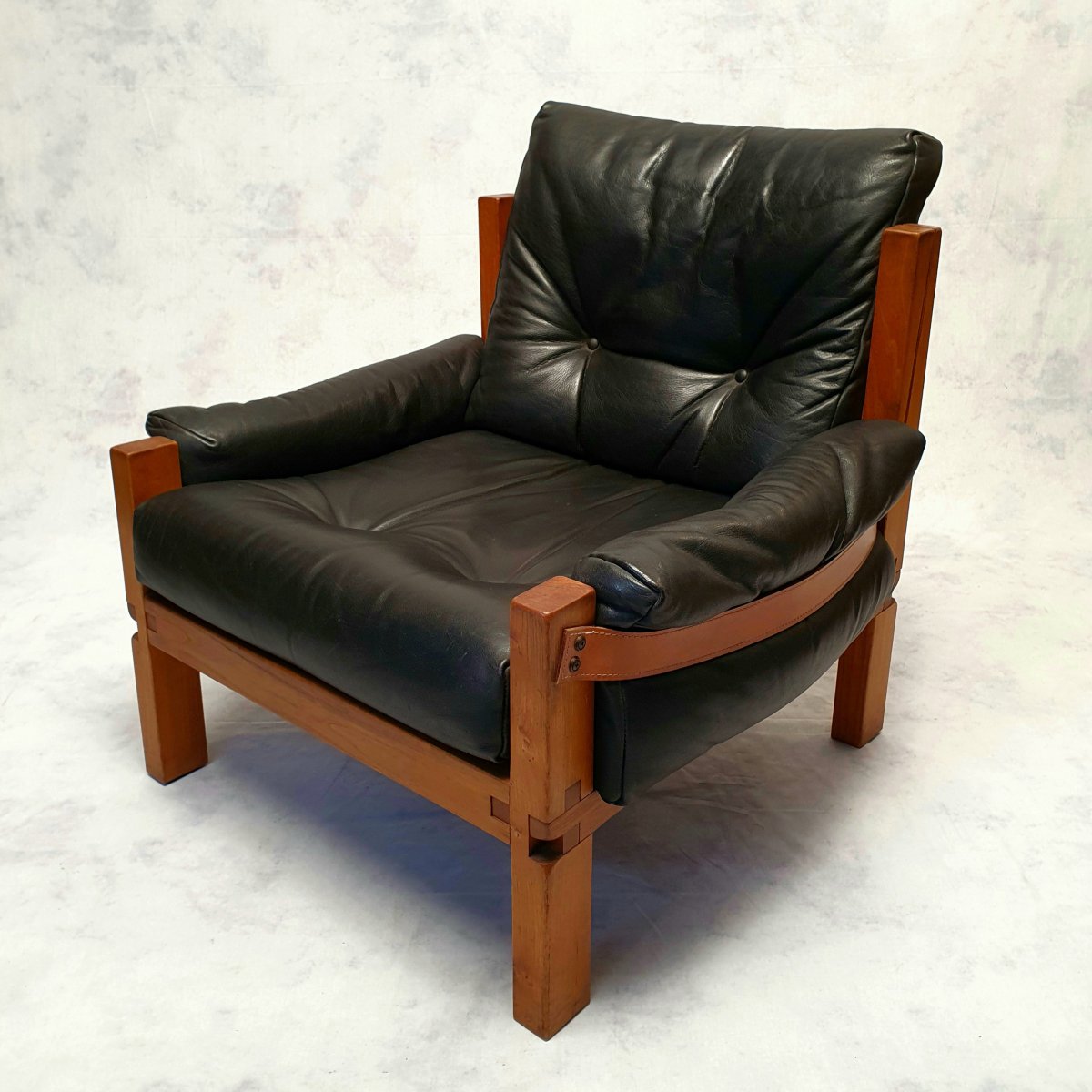 Paire De Fauteuils S15 De Pierre Chapo - Brutaliste - Orme & Cuir - Ca 1960-photo-3