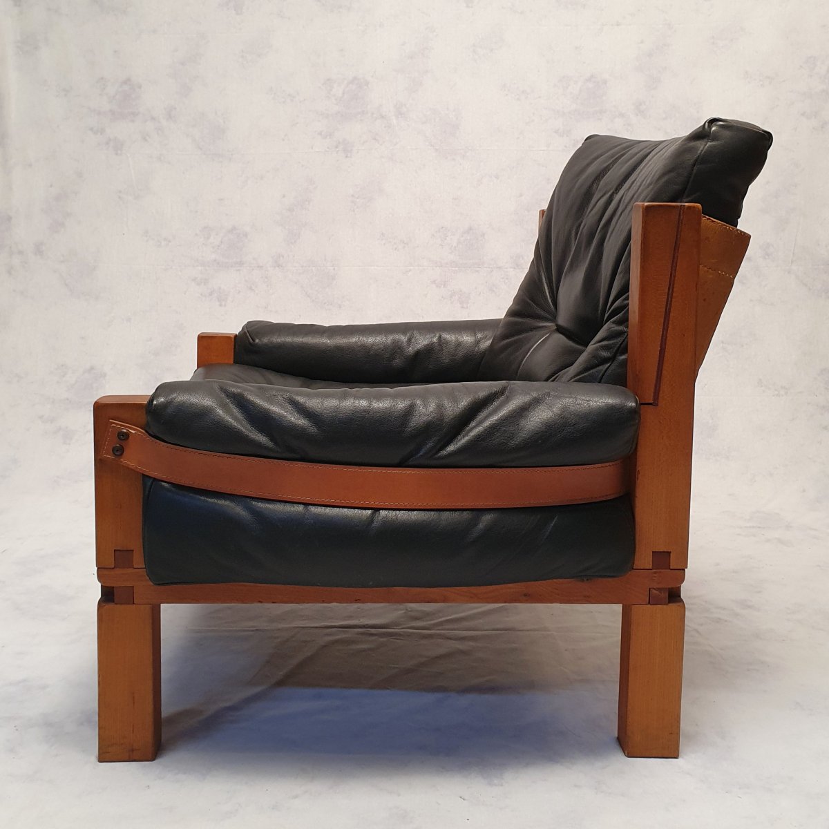 Paire De Fauteuils S15 De Pierre Chapo - Brutaliste - Orme & Cuir - Ca 1960-photo-3