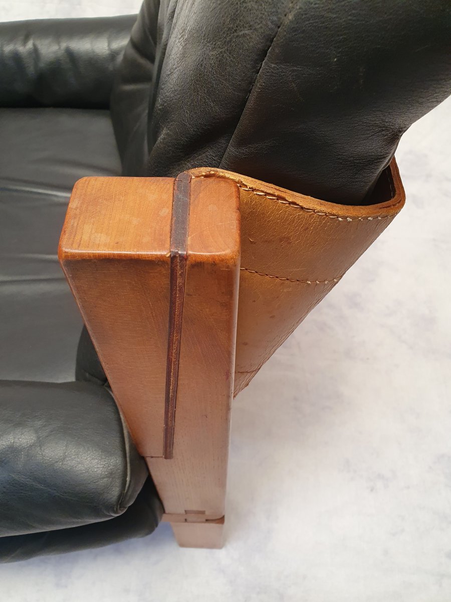 Paire De Fauteuils S15 De Pierre Chapo - Brutaliste - Orme & Cuir - Ca 1960-photo-5