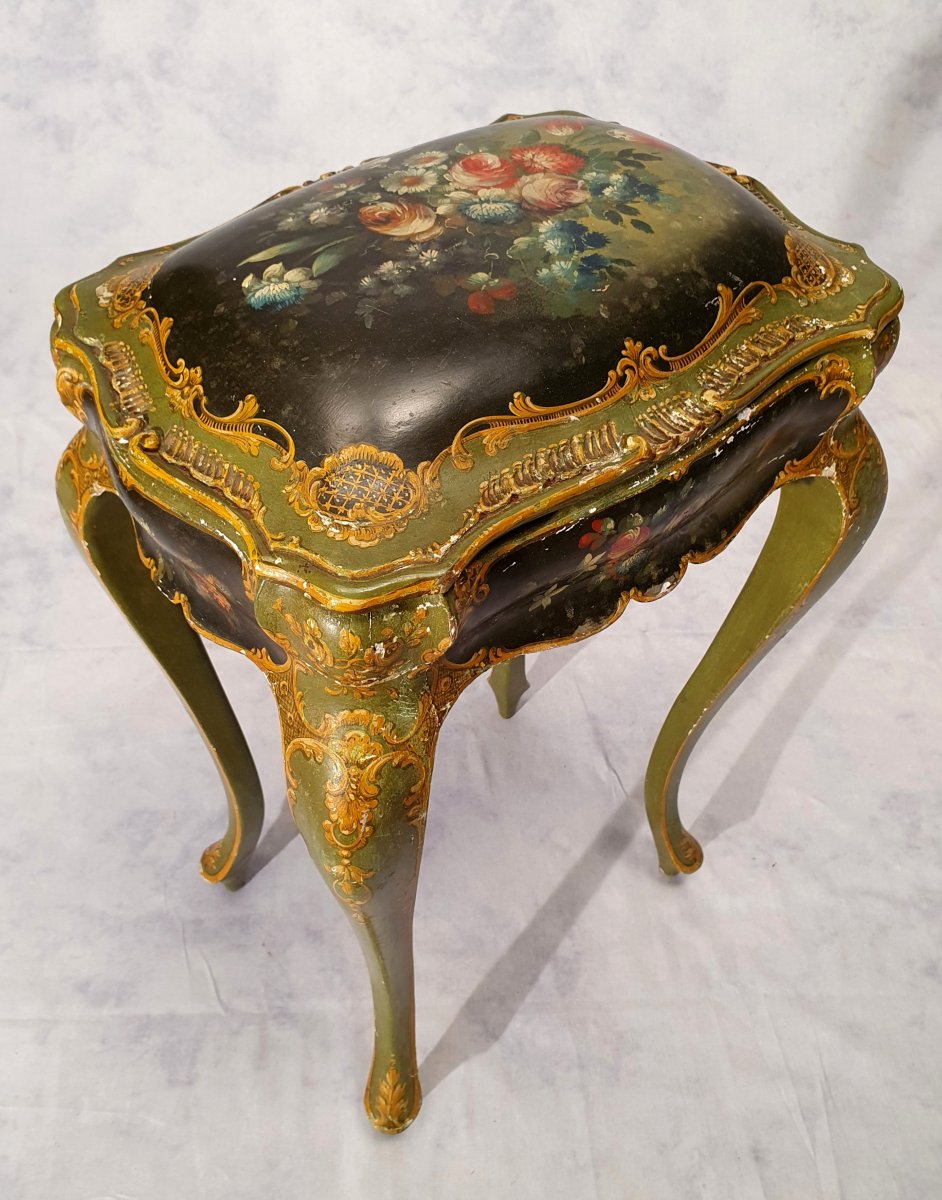 Louis XV Style Box Table - Venetian - Painted Wood - 19th-photo-4