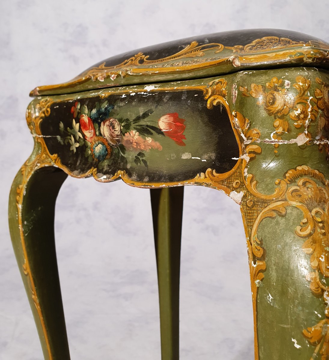 Louis XV Style Box Table - Venetian - Painted Wood - 19th-photo-3