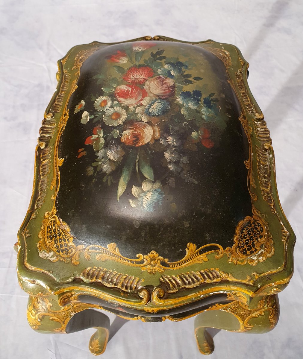 Louis XV Style Box Table - Venetian - Painted Wood - 19th-photo-5