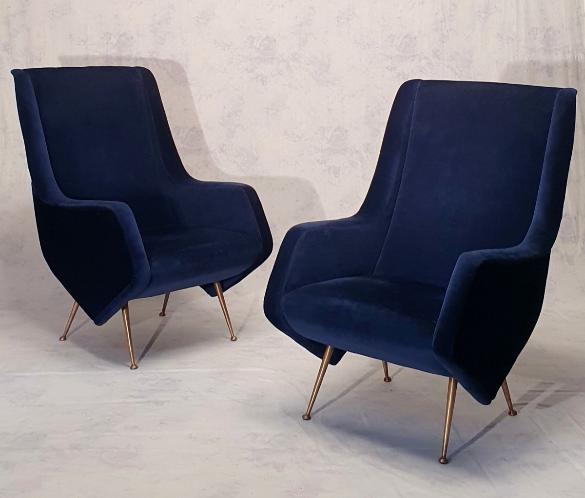Paire De Fauteuils Italiens - Aldo Morbelli Pour Isa Bergamo - Bleu Nuit - Ca 1950-photo-2