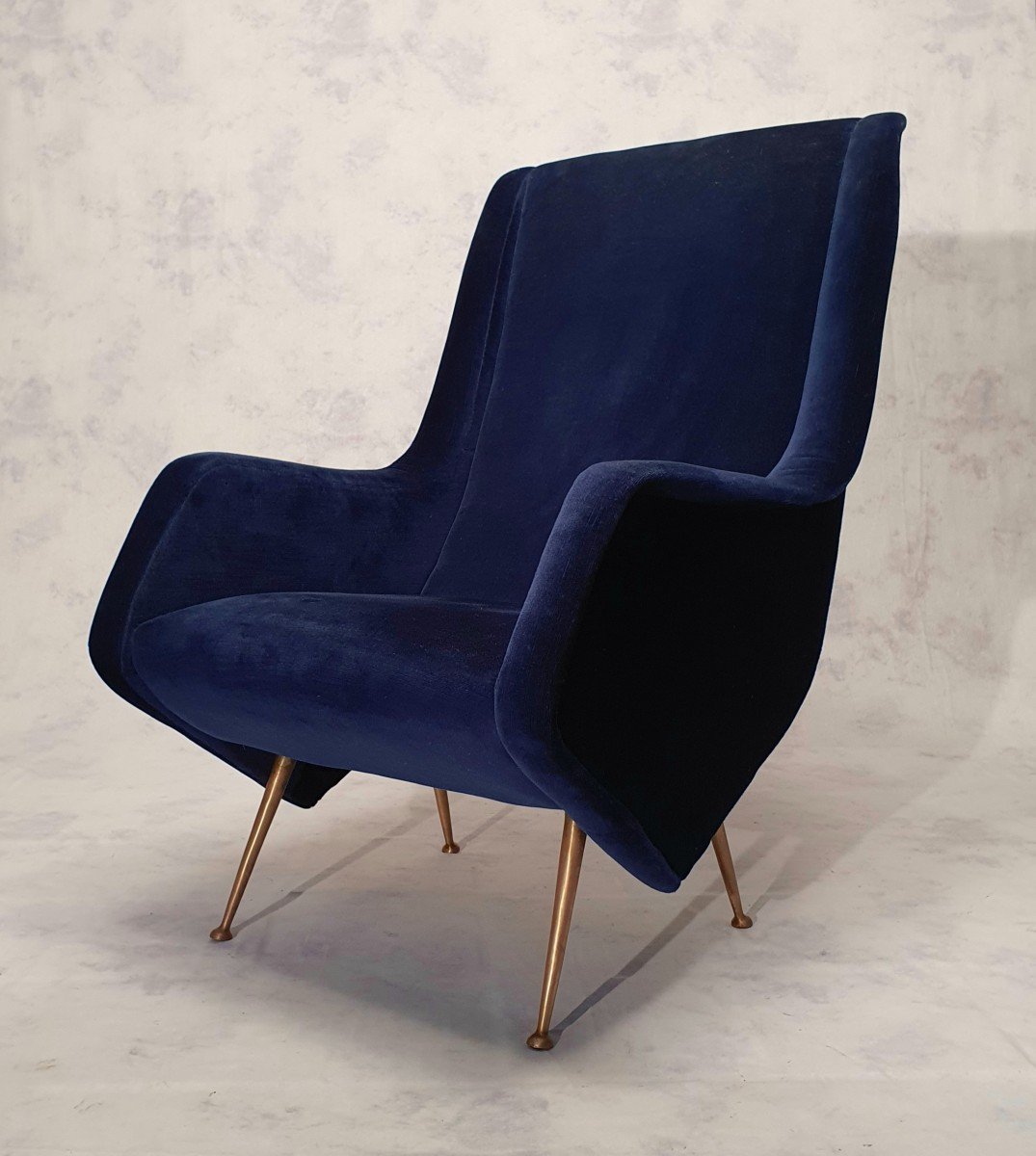 Paire De Fauteuils Italiens - Aldo Morbelli Pour Isa Bergamo - Bleu Nuit - Ca 1950-photo-4