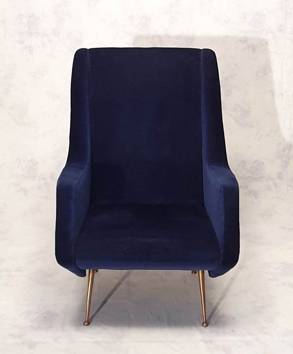 Paire De Fauteuils Italiens - Aldo Morbelli Pour Isa Bergamo - Bleu Nuit - Ca 1950-photo-2