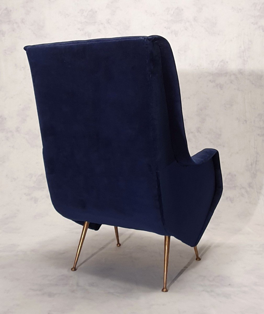 Paire De Fauteuils Italiens - Aldo Morbelli Pour Isa Bergamo - Bleu Nuit - Ca 1950-photo-3