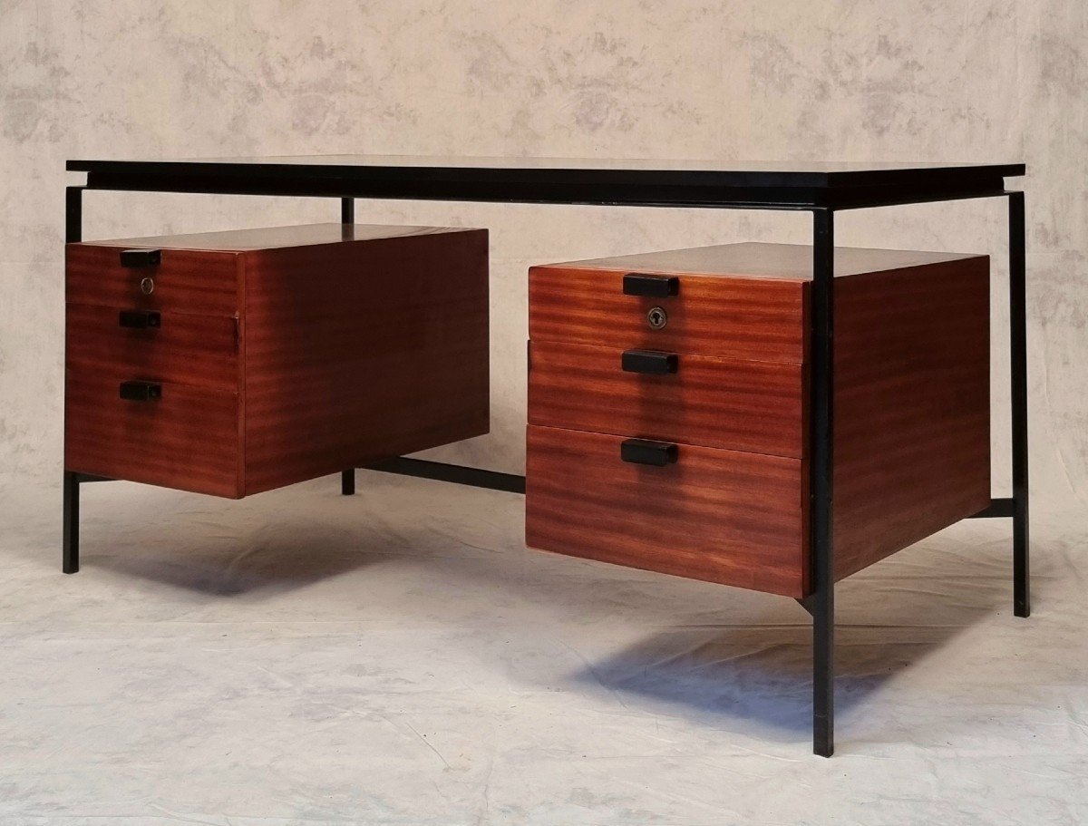Desk Cm 172 - Pierre Paulin Edition Thonet - Mahogany & Metal - Ca 1955-57-photo-2