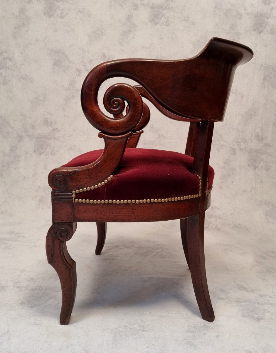 Fauteuil De Bureau Époque Restauration - Acajou De Cuba - 19ème-photo-3