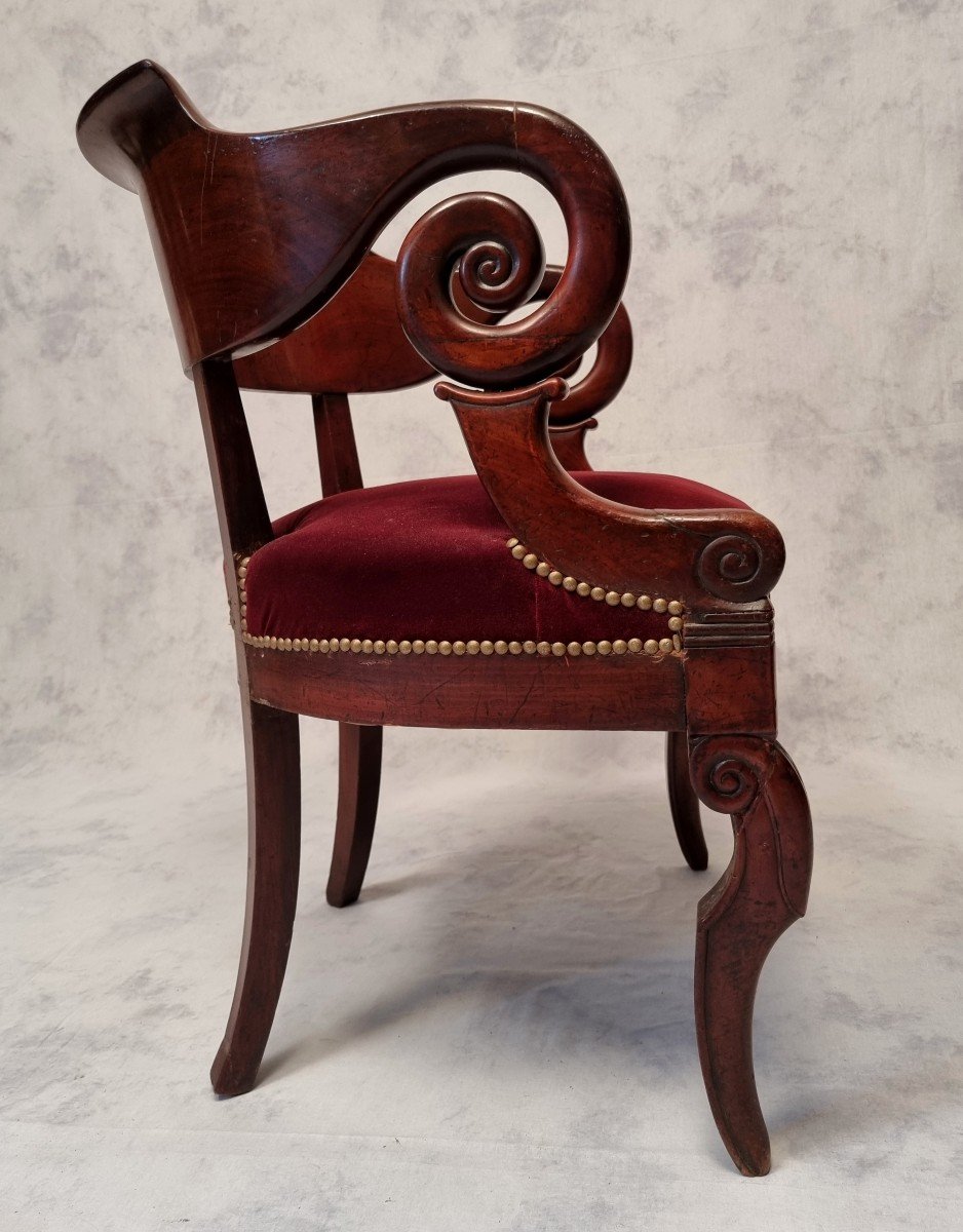 Fauteuil De Bureau Époque Restauration - Acajou De Cuba - 19ème-photo-1