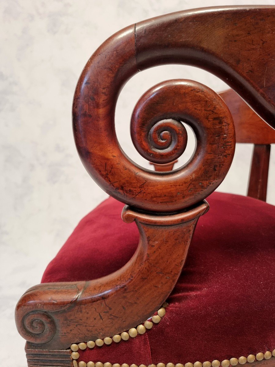Fauteuil De Bureau Époque Restauration - Acajou De Cuba - 19ème-photo-3