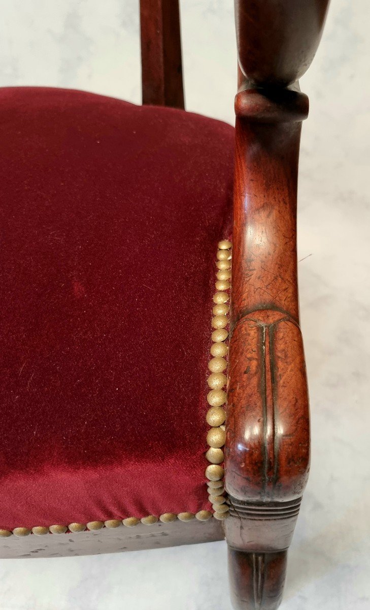 Fauteuil De Bureau Époque Restauration - Acajou De Cuba - 19ème-photo-7